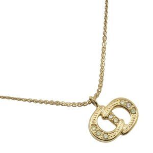 Dior CD Necklace vintage Plated Gold/Rhinestone 4.2g Women